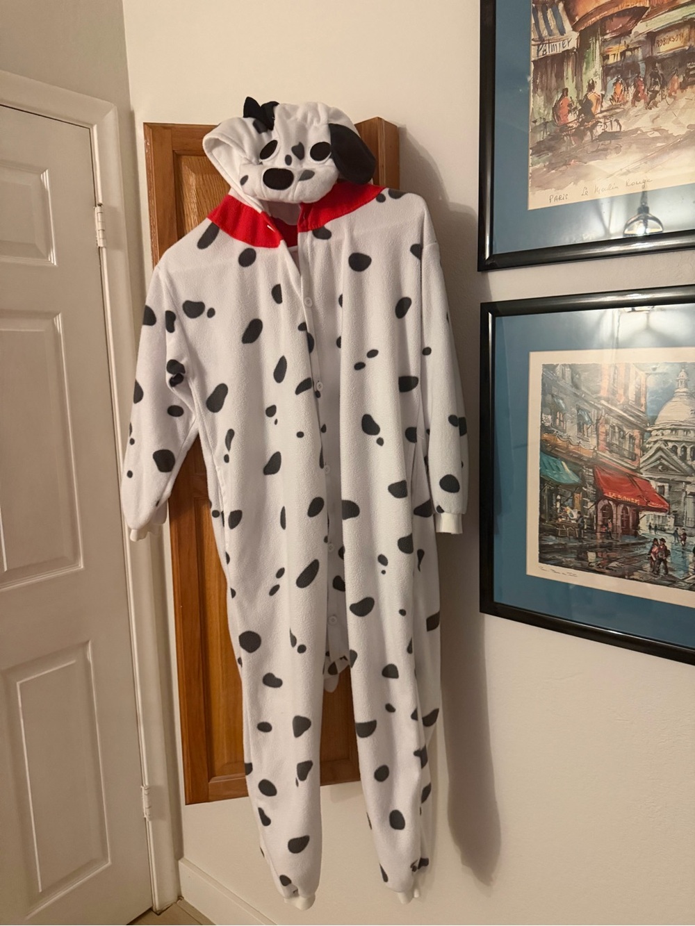 Kids Dalmatian Hooded One-Piece Pajamas - White & Black 7-8 years old - Picture 2 of 5